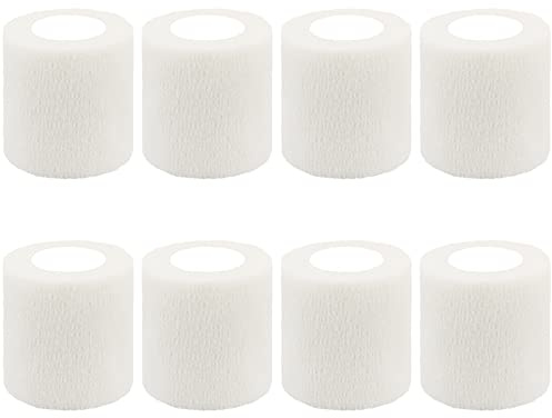 BQTQ 8 Rouleaux Bande Cohésive Elastique Bandage Autoadhésif Cohésifs Bandes Adhésifs Sport Tape pour Doigt Mains Pieds Poignets (Blanc, 5cm x 4,5 m)