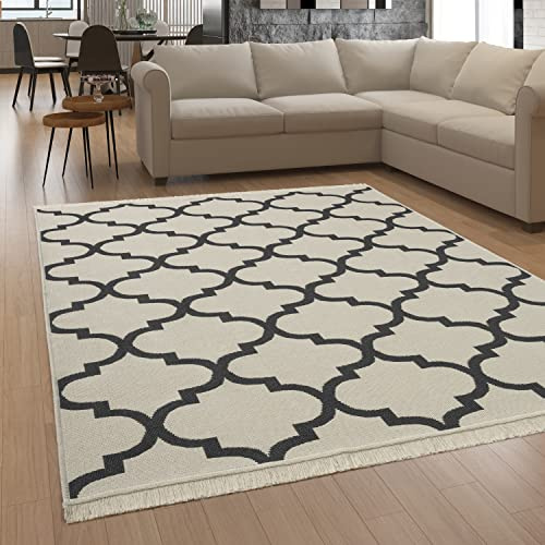 Paco Home Teppich Wohnzimmer Schlafzimmer Boho Design Waschbar Bis 30 Grad Skandinavisch Mit Fransen Wendbar Moderne Deko, Grösse:120x160 cm, Farbe:Anthrazit 3