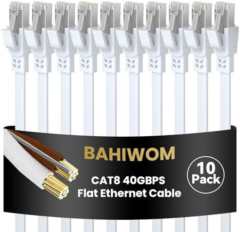 BAHIWOM Cat8 Câble Ethernet 3M 10 Pièces, 40Gbps Haut Débit Plat, Blanc