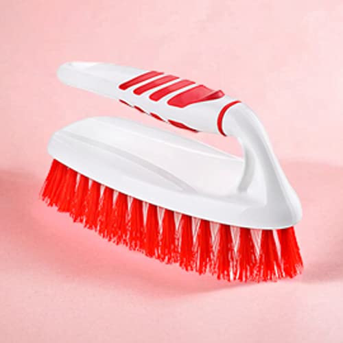 Scrubbing Brush Heavy Duty Iron Shape Scrub With Comfortable Non Slip Grip For Cleaning Surface Floor Kitchen Car Carpet Tiles Household Handy Shower Sink Scrub Brush Three Colors (Red)