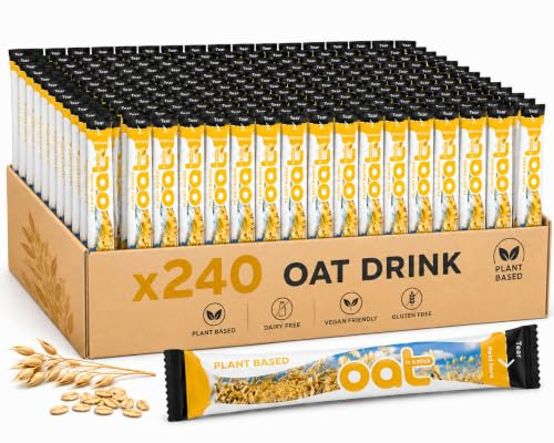 Oat Drink, UHT long life Plant Based Milk Alternative Sticks 240 x 10ml | Gluten Free, Vegan, Creamy Oat Drink For Coffee and Tea. Dairy Free, Individual Sticks For Home, Office, Travel and Catering.