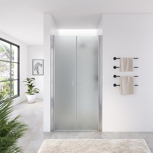 Home Deluxe - Duschabtrennung LAVEA - Milchglas - Maße: 140 x 195 cm - 6 mm nanobeschichtetes Sicherheitsglas, inkl. Scharniere und Montagematerial I - Duschtür Pendeltür Duschtrennwand Nischentür