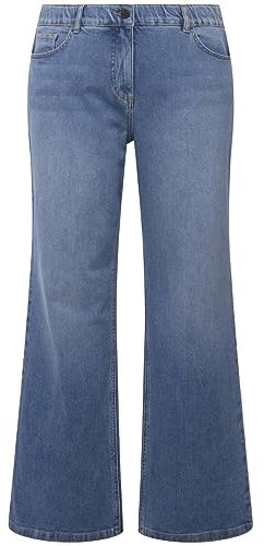 Ulla Popken Women's Marlene Jeans Mary Wide Leg Comfort Waistband Organic Cotton Jeans Denim, Blue Denim, 40W x 30L