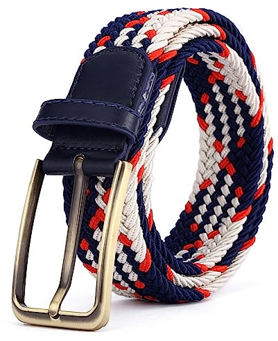 BOZEVON Elastischer Geflochtener Gürtel - Mehrfarbig, Unisex, 105 cm / 41 Zoll, 3,5 cm / 1,4 Zoll breit, Elastisches Polyester, Schnalle, Perfekt für Geschäftsanlässe, Outdoor-Aktivitäten und Alltag