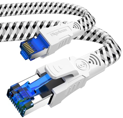 Digoloan Ethernet Kabel Cat 8 LAN Netzwerkkabel RJ45 15Meter 20M 25M 30M Flaches Nylon Internet Kabel 40Gbps 2000MHz Hohe Geschwindigkeit Abgeschirmtes Gigabit PatchKabel 15M