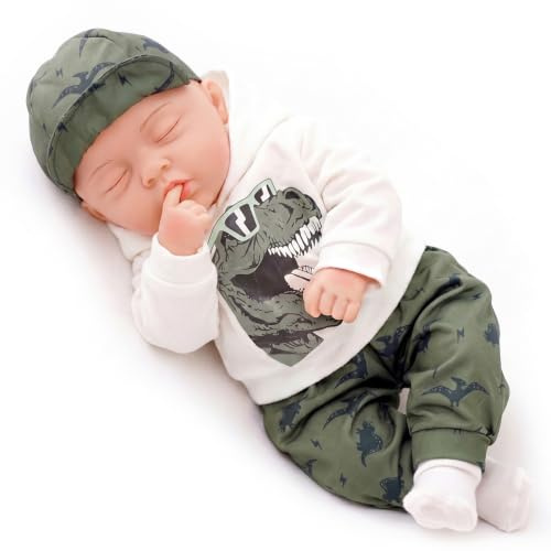 Bibi Doll 20 Baby Boy Doll - Large Lifelike Size, Sleeping Baby Doll, Soft Body, with Dummy & Sounds in Green Dinosaur Themed Outfit, Toy for Boys & Girls Aged 18 Months+