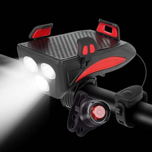 LeoPlas Bicicleta Faro Delantero Luz Bicicleta Lámpara Cabeza Multifuncional para Ciclismo Recargable para Conducción Nocturna (319B-Rojo)