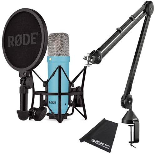 Rode NT1 Signature Blue Studio-Mikrofon Blau + PSA1 Gelenkarm-Stativ Schwarz + keepdrum Mikrofasertuch