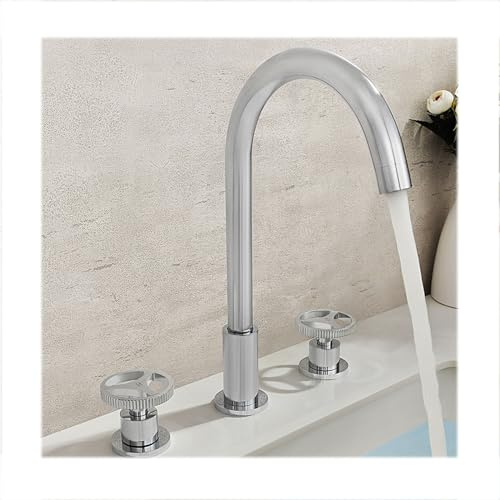 WRJAHCG Sdoppiato Rubinetto Lavabo 3 Fori Ottone,Rubinetteria Bagno Lavabo Doppia Maniglia,Rubinetto Lavabo Miscelatore Bagno 3 Fori Rotazione 360°,Cromo