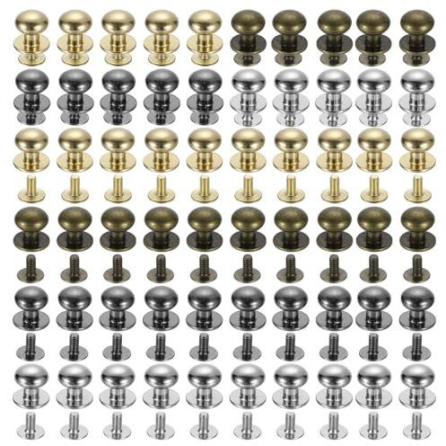 QUARKZMAN 10mm Clous à Tête Sphérique à Rivets à Vis, Lot de 60 Rivets à Tête Ronde pour La Maroquinerie Diy, Sac à Main, Ceinture, 4 Couleurs