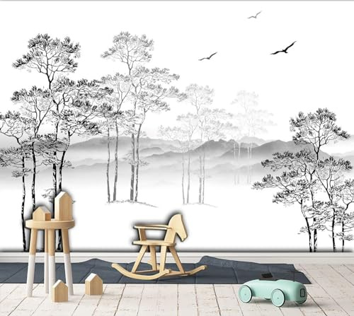 Naturempress Papel Pintado Pared 3D Papel Tapiz 250X175（Ancho X Altura） Blanco Y Negro Paisaje Árbol Fotomurales 3D Tv Fondo Pared Dormitorio Murales Papel Tapiz Moderno