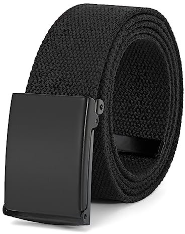 JasGood Unisesx Webgürtel Herren Damen Leinwand Arbeitsgürtel Frei Verstellbarer Flip-Top Webgürtel Schwarze Militärschnalle für Geschäft Sport Lässig,Schwarz,135cm