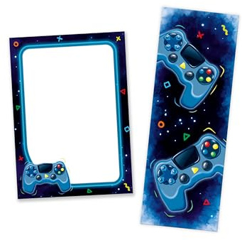 12 Lesezeichen + 12 Mini-Notizblöcke (A7-Format) Game Gamer-Party Mitgebsel für Kindergeburtstag Gastgeschenke für Kinder Jungen Mädchen