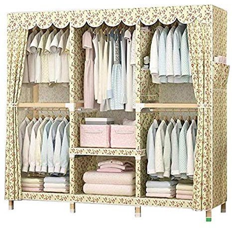 Stoff-Kleiderschrank, Leinwand-Kleiderschrank, Holz-Kleiderschrank mit Kleiderstange, Kleiderständer, für Taschen, Spielzeug, Schuhe, Wohnzimmer, Schlafzimmer, B