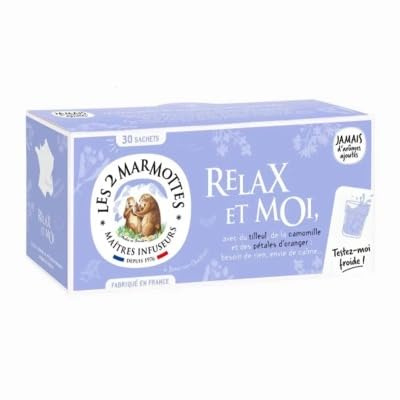 Les 2 Marmottes - Infusion Relax & Moi - 30 sachets - Tilleul Camomille Fleur d'oranger - Bien-Être, Détente et Relaxation - Made In France - Sans arômes ajoutés - 46g