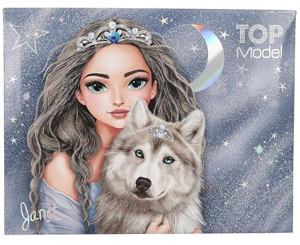 Depesche 13224 TOPModel Wolf - Caja de papelería en Azul Oscuro, con Motivo de Modelo y Estrellas, Carpeta con lápices, Goma de borrar y Mucho más.