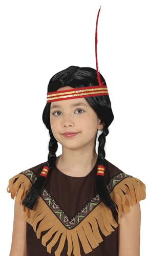 FIESTAS GUIRCA | Parrucca indiana per bambini (taglia unica) - Accessorio per costume unisex per feste a tema indiano e carnevale - Ideale per ragazzi e ragazze - Nero