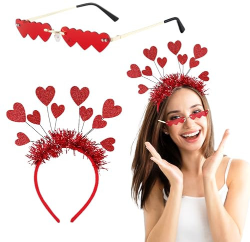 RCYHCY Herz Haarreif Rot, Glitzer Herz Haarreif, Valentinstag Herz Haarreif, Amor Kostüm Accessoires, Pailletten Herz Haarreif, Für Kopfbedeckung Accessoires für Valentinstag Hochzeit Karneval