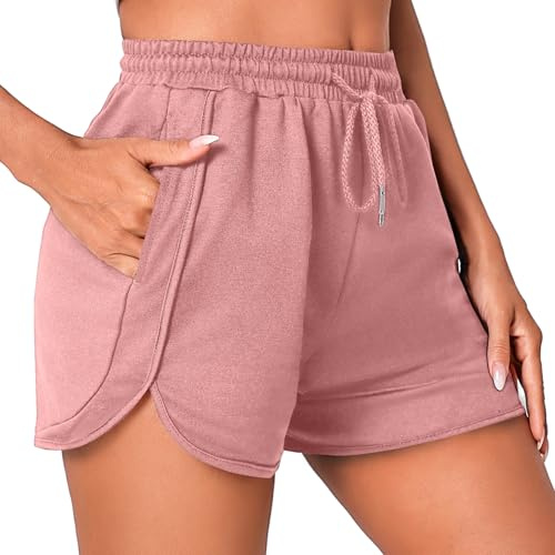 Litherday Damshorts sommar sport korta lösa shorts med fickor dragsko casual jogging S-XXL svart, Mörkrosa, S