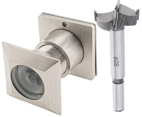 HOJLKLD Türspion, Türspion, massives Messing, quadratisch, 220 Grad, Türspion mit 3,8 cm Bohrer für 3,8 cm bis 5,4 cm Türen, Türspion mit Sichtschutzabdeckung für Haustür (satiniertes Nickel)