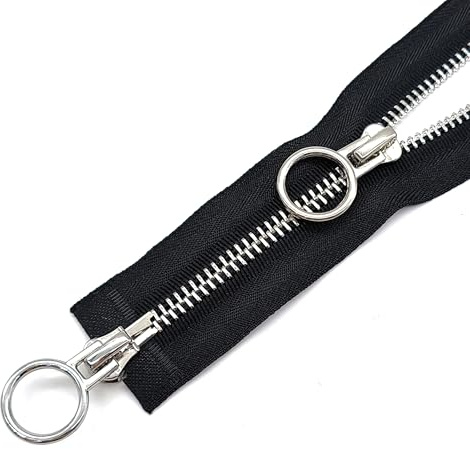 XCSJ #5 Chiusure Lampo a Due Vie Divisibile Cerniera Resistente separare Cerniere Lampo Metallo Chiusure Lampo a Due Vie divisibile per Piumino, Cappotto invernale, Jacket, Cucire (Nero, 60 cm)