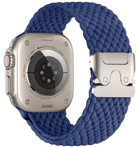 Epova Bracelet Tressé Compatible avec Apple Watch Ultra Bracelet 49mm 45mm 46mm 44mm 42mm - Homme Femme Élastique en Tissu Nylon Sport Bracelet pour iWatch SE 3 Series 11 10 9 8 7 6 5 4 3 2 1, Bleu