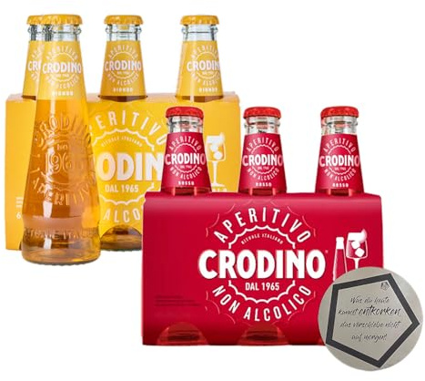 Crodino Set Alkoholfrei | Crodino Rosso 3x 0.175 l & Crodino Biondo 3x 0.175 l inkl. LOVEVINO Silver Button Sticker