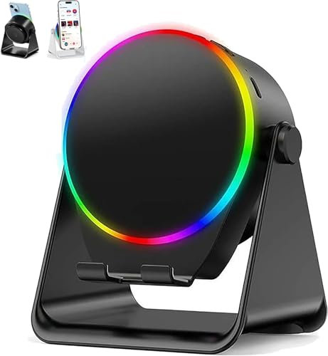 MYDZSWZX 4-in-1 360° drehbarer Bluetooth-Lautsprecherständer, Handyständer mit kabellosem Induktionslautsprecher, mit bunten Lichtern, HD-Surround-Sound, for Zuhause, Büro, Geschenke.(Black)