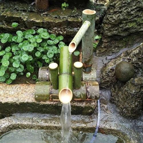 Fontana a Cascata per laghetto da Giardino, Kit per Fontana in bambù, Fontana Solare in bambù, Fontana da Giardino Giapponese con Cascata, Fontana da Esterno, 60 cm