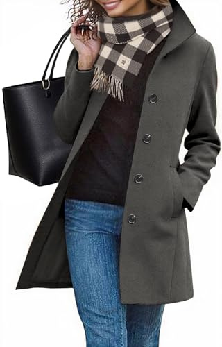 RITOSTA kappa dam vinterrock lång vinterjacka klassisk vinterrock revers övergångsjacka knälång trenchcoat elegant jacka höst vinter ytterkläder med knapp, Mörkgrå, XXL