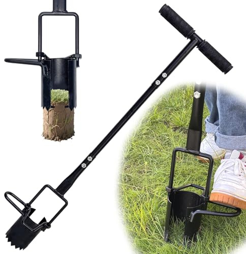 Carbon Steel Bulb Planter Tool Long Handle,Soil Sampler Lawn Aerator,Serrated Base Gardening Bulb Transplanter with Soft Grip,Heavy Duty Sod Plugger for Digging Holes to Plant Daffodils,Tulips, Iris