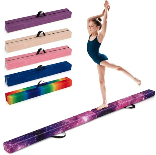 GYMAX Poutre Gymnastique Pliable 210/240/270 cm pour Enfants, Revêtement Antidérapant, Structure en Pin, Poignée de Transport, pour Entraînement à l'Équilibre, Danse, Fitness