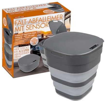 TELE WELT Faltbarer Mülleimer [MIT SENSOR] 8,5L – elektrischer Mülleimer – smart trash can – Bewegungssensor – platzsparend – kabellos