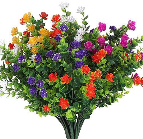 Joselin 10 Paquetes de Flores Artificiales para Exteriores, Resistentes una los Rayos UV, Sin DecoloracióN, de PláStico SintéTico, Arbustos, Plantas
