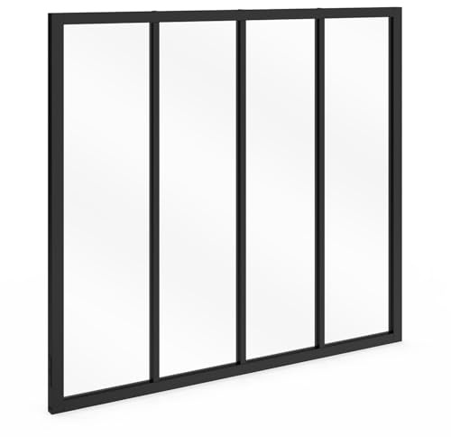 IDMarket - Verrière Atelier 4 vitrages L. 116 x H.108 cm | En métal noir et verre trempé