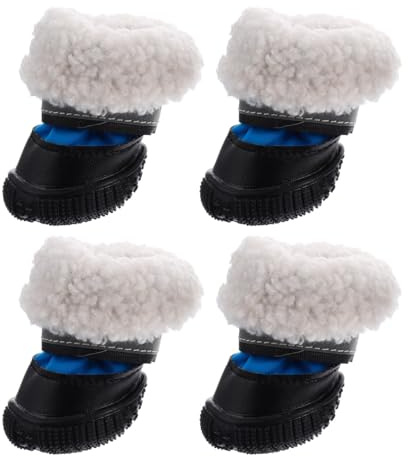 Yardwe 4Pcs Hundestiefel Paw Protectors Wasserdicht rutschfest Verstellbar Warm GefüTtert FüR Kleine Hunde Outdoor Pfotenschutz Blau