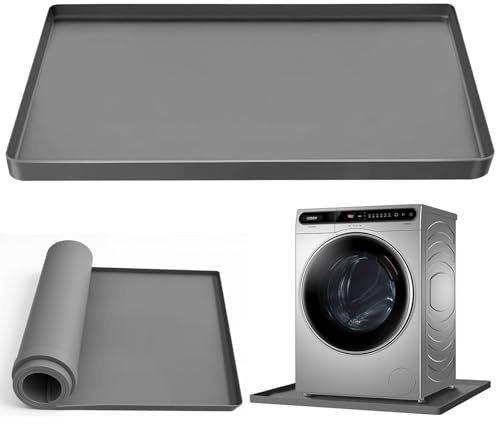 Nyuemystery 2-Pack 27x27 Inch Washer Drain Pan Silicone Mat, Anti-Vibration, Foldable, Non-Slip Leak Proof Tray with 0.78 inch Raised Edge, Dishwasher Safe Gray Mat for Under Washing Machine and Dryer