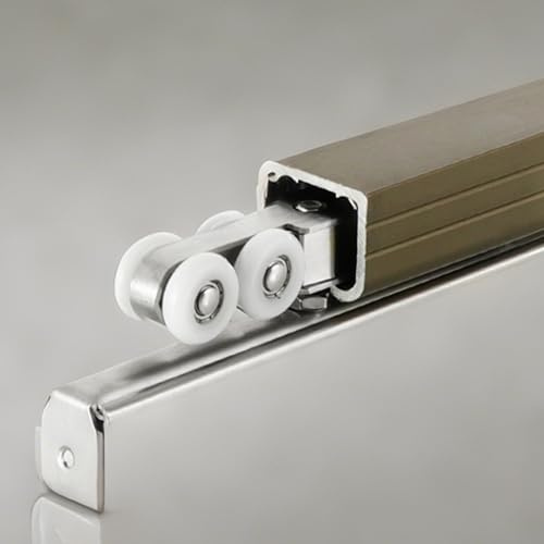 Kit de porte coulissante robuste – 12 roues à deux volets et rail pour portes secrètes d'intérieur/extérieur, longueur personnalisable (champagne, 365 cm)