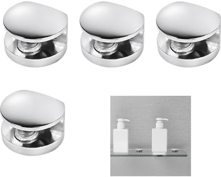 4 Pcs Glass Shelf Brackets, Glass Clamp Shelf Supports, Adjustable Zinc Alloy Glass Clamps, Wall Mounted Metal Glass Shelves Supports for 5-8 MM Thick, Ideal for Bathroom, Display Shelves & Bookcases
