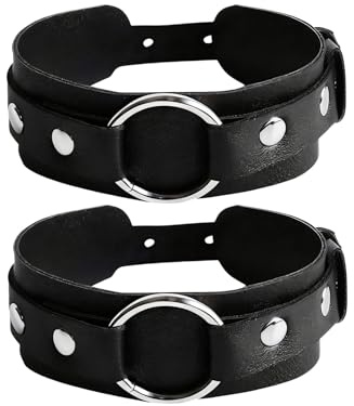 CZMZHFC 2pcs Leather Arm Bands for Men, Punk Bracelets Adjustable Upper Arm Strap with Metal Ring Black Arm Bands Rock、Party Accessories
