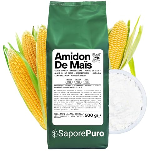 SaporePuro Almidón de Maíz Nativo 500 g – Espesante Natural para Postres, Cremas y Salsas – Sin Gluten y Vegano