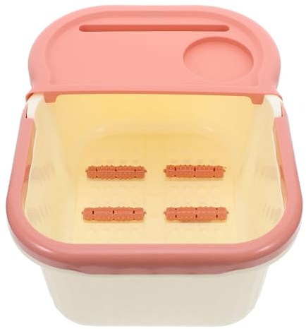 TOYZFRIENDY Bassin de Bain Pédicure Beige avec Massage Point Acupression Bac de Trempage Portable pour Fatigués Bac Spa Isolant avec Couvercle pour Usage Domestique et Camping