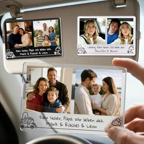 Bemaystar Personalisiert Sonnenblende Fotoclip - Individueller Autozubehör & Bilderrahmen, Sichere Fahrweise Fördernd, Geschenk der Liebe für Vater, Mutter, Ehemann, Ehefrau-Querformat, 2 Bilder