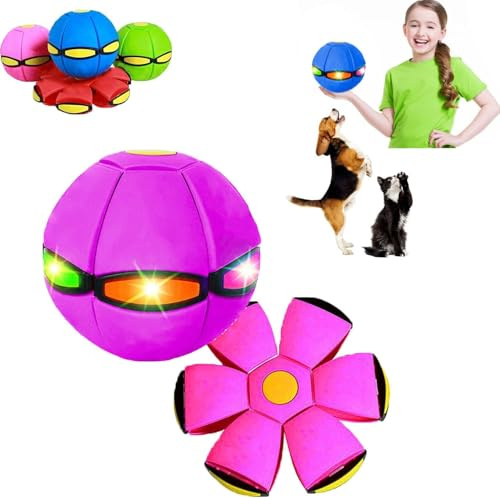 Bola De Platillo Volador Para Mascotas,Bola Platillo Volador Para Mascotascon 3 Tipos De Luces, Pelota De Juguete Para Perros, Para Entrenamiento Deportivo Al Aire Libre Perros Pequeños (Rosa)