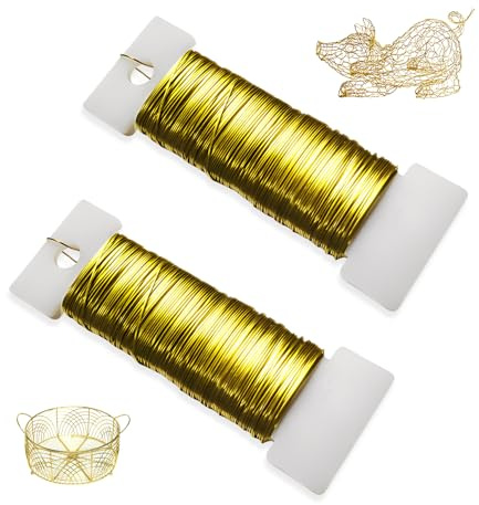 HMCEY Alambre Manualidades Dorado 0.35 MM X 100 M,Alambre de Hierro para Joyeria,Hilo de Hierro Fino para Hacer Joyas,Alambres Metálico Floral Fino,Alambres para Bisutería Flexible para Artesanal