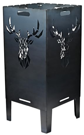 SOUK ONE Eldtunna hjort & lejon – massiv eldkorg, eldskål av stål, utomhus, firepit med motiv stabil, väderbeständig, perfekt för trädgård, terrass, flygskydd, klippdesign (50 cm hjort)