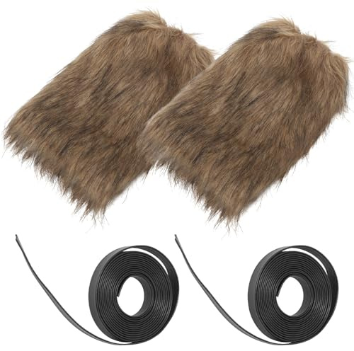 Flauschige Wikinger Beinstulpen 30cm aus Polyester mit Riemen | Halloween Geschenkideen, 1 Satz Braun, Unisex für Cosplay, Sicherer Halt und Warmer Tragekomfort