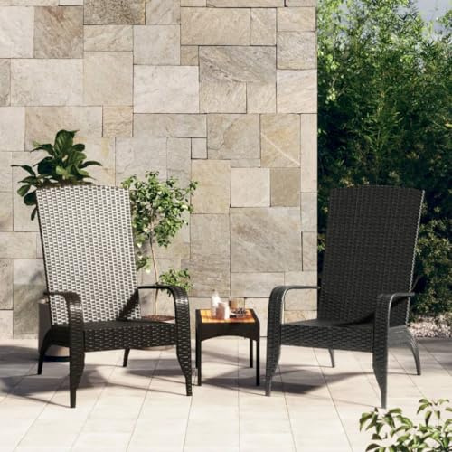 Runheo Adirondack-Gartenstuhl Schwarz, Poly Rattan, 59x76x94cm, wetterfest, bequemer Terrassenstuhl für Balkon und Garten, langlebig