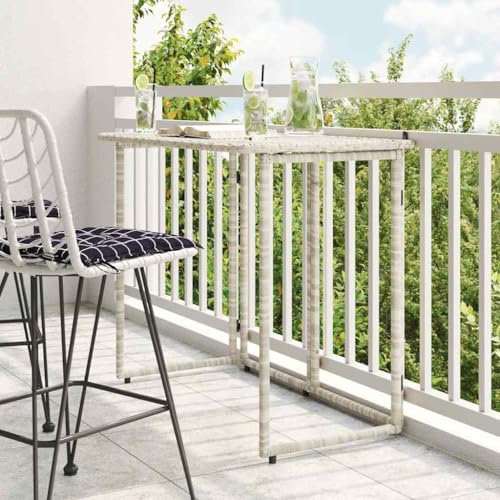 Owoxanthellate Table de jardin pliable gris clair 90 x 51 x 75 cm en polyrotin résistant aux UV et cadre en acier, peu encombrante, résistante aux intempéries, pour balcon, terrasse et camping