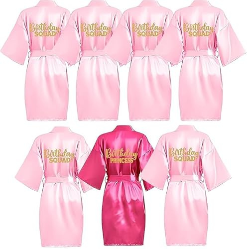 7er Kinder Bademantel Set Satin für Mädchen, Spa Party, Geburtstag, Größe 8